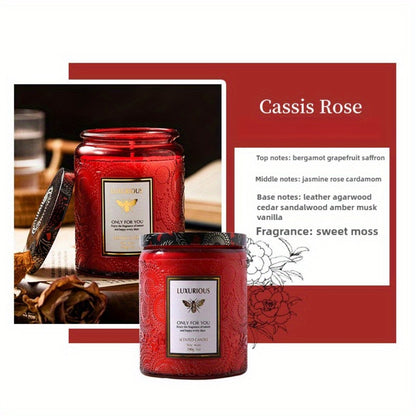 Scented Candle in Relief Glass Cup – Aromatherapy Home Fragrance with Crystal Embellishment, Single Wick, Multiple Scents – Jasmine, Tuberose, Amber, Sage & More