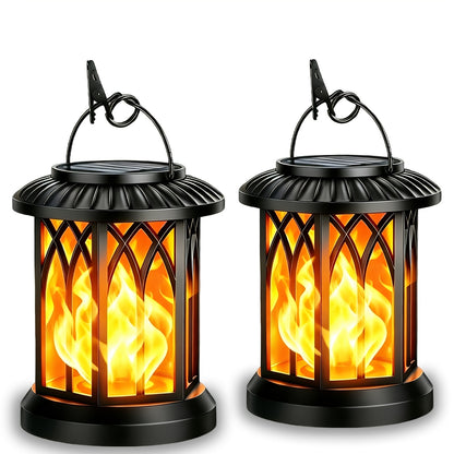 Solar Lantern Outdoor Hanging Lights Flickering Flame IPX5 Waterproof Auto On/Off 12Hrs Garden Yard Patio Decor Classic Black Antiqued Bronze 2 or 4 Pack