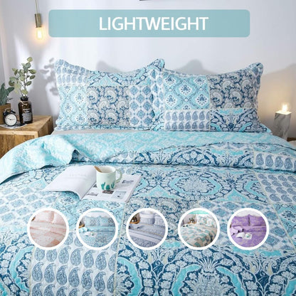 Floral Quilt Set Lightweight Bedspread Coverlet 2 or 3-Piece, All Season Hypoallergenic Breathable Paisley Patchwork Print Quilt for Bedroom Guest Room Dorm RV Cabin, Twin Queen King, Shabby Chic