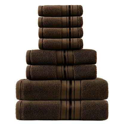 Cotton Bath Towel Set 8 Piece 550GSM Vintage Striped - 100% Cotton Hotel Quality Soft Absorbent Machine Washable | 2 Bath 2 Hand 4 Washcloths | 15 Colors | Bathroom Hotel Spa Gift