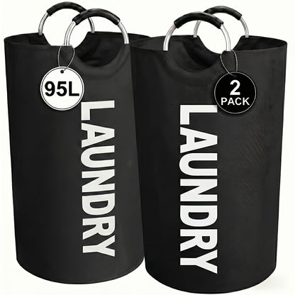 Laundry Basket 2pcs Large Foldable 25.1 Gallon, Collapsible Elevated Hamper with Half-Ring Handles for Bedroom, Bathroom & Laundry Room, Multiple Color Options