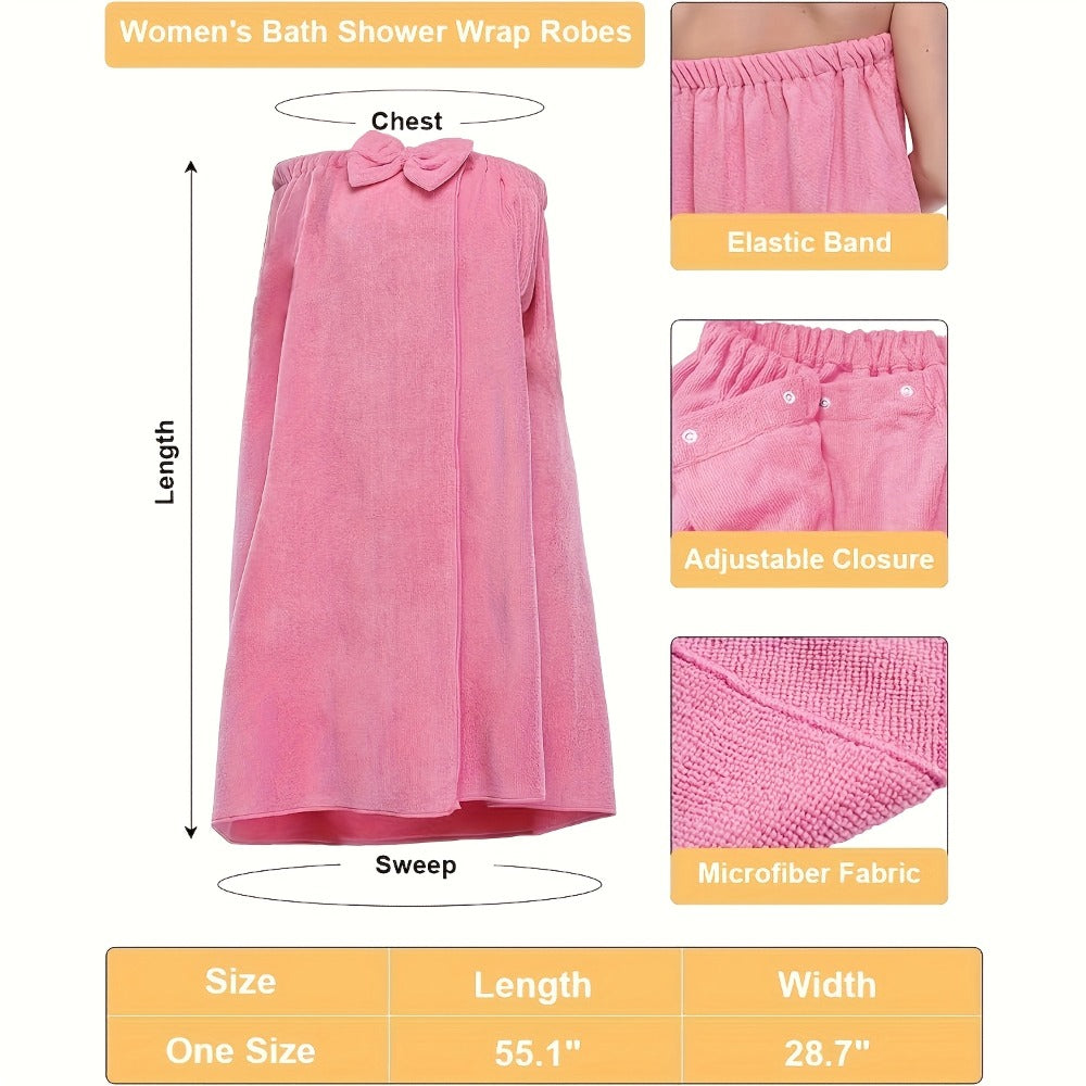 Women's Bath Wrap Towel Robe – Lightweight 250gsm Microfiber Shower Spa Bathrobe with Adjustable Closure One Size Fits Most