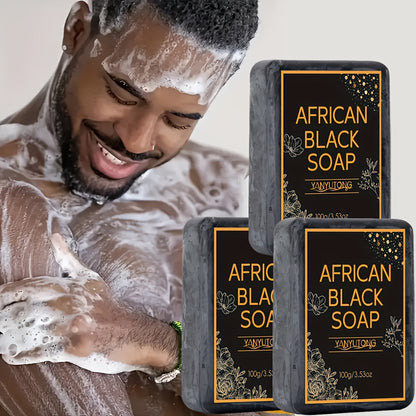 African Black Soap Bars – Moisturizing Body & Face Cleanser with Coconut Oil, Olive Oil & Shea Butter | Rich Foam Plant Extract Skin Care Soap for Daily Use
