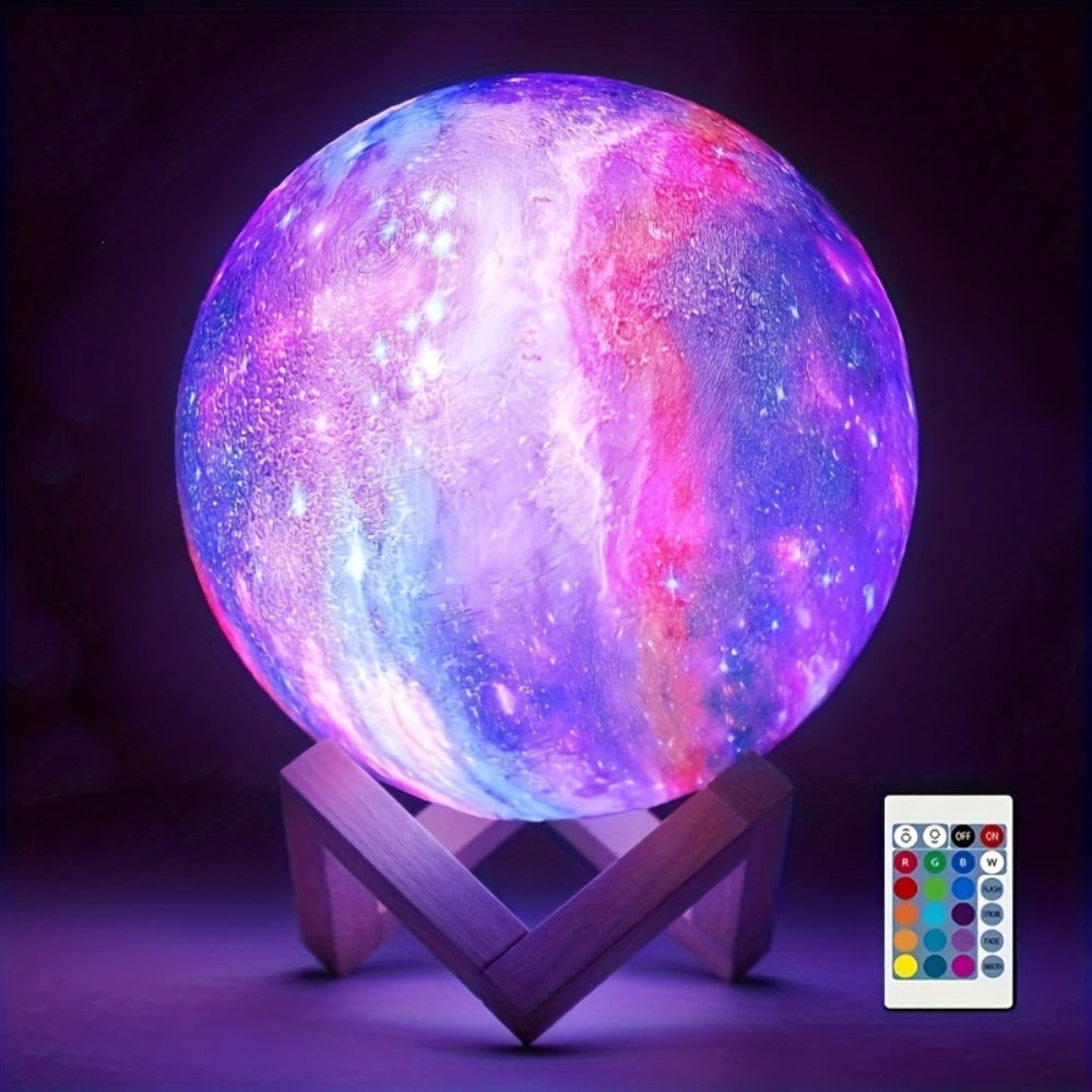 3D Moon Lamp 16 Colors LED Night Light with Remote Control USB Powered Solid Wood Stand 16 Inch Colorful Ball Moon Light Unique Birthday Gift for Bedroom Home Decor Kids Adults
