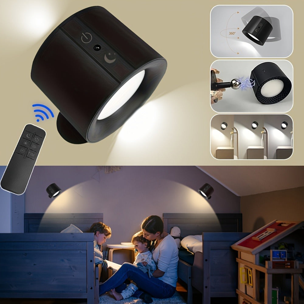 USB Rechargeable LED Wall Light 2 Pack – 360° Rotating Magnetic Ball Touch Control Reading Lamp with 3 Color Temps – Wireless Wall Mounted or Desktop Light for Bedroom Living Room
