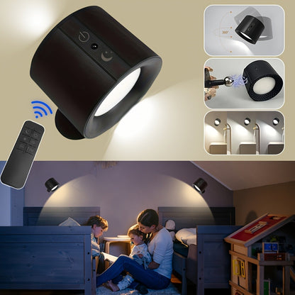 USB Rechargeable LED Wall Light 2 Pack – 360° Rotating Magnetic Ball Touch Control Reading Lamp with 3 Color Temps – Wireless Wall Mounted or Desktop Light for Bedroom Living Room