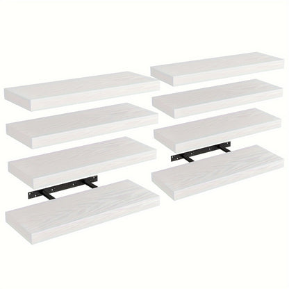Floating Shelves for Wall 4/8pcs 15.8 Inch, Rustic Wood Wall Shelves with Invisible Brackets, Wall Mounted Display Shelf for Home Decor, Living Room, Bedroom, Bathroom – Walnut, Brown, Black, White, Gray