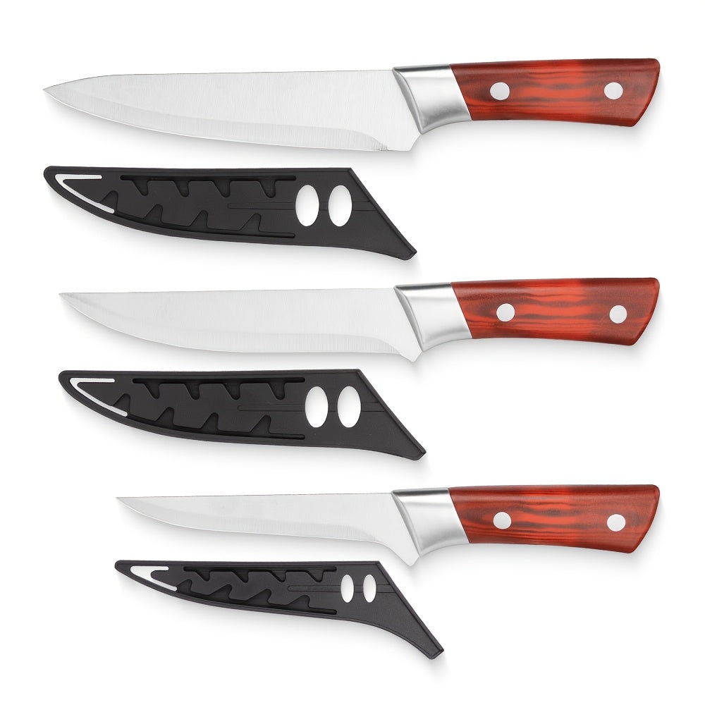 Kitchen Knife Set 3-Piece Hand Forged Stainless Steel Chef Knives with Boning Fillet & Carving Blades – Professional Butcher Set for Meat Cutting BBQ Father's Day Gift