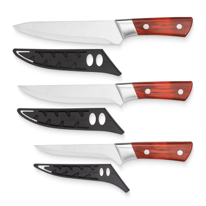 Kitchen Knife Set 3-Piece Hand Forged Stainless Steel Chef Knives with Boning Fillet & Carving Blades – Professional Butcher Set for Meat Cutting BBQ Father's Day Gift