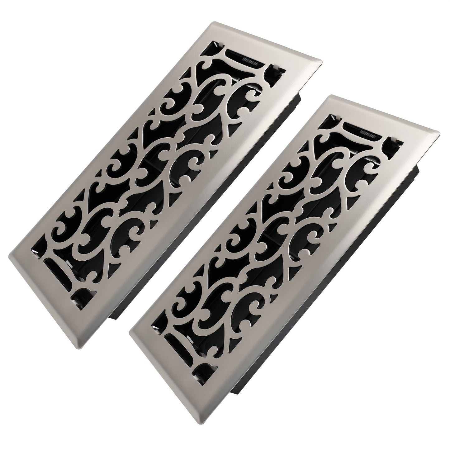 Floor Vent Register Cover 4x10 Inch Heavy Duty Walkable Steel Decorative Air Vent Grille Adjustable Airflow for Home HVAC 2-Pack Savannah Boston Design Multi Finish