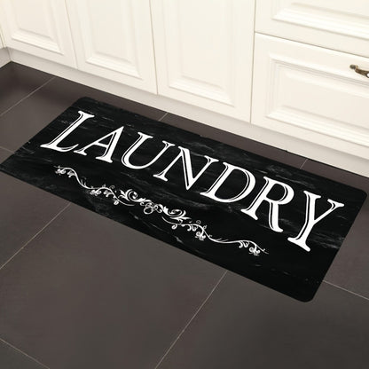 Laundry Room Mat Black & White LAUNDRY Text Non-Slip Machine Washable - Soft Polyester Cut-Pile Floor Rug for Laundry Room, Bathroom, Kitchen & Hallway, Bold Lettering Modern Farmhouse Decor