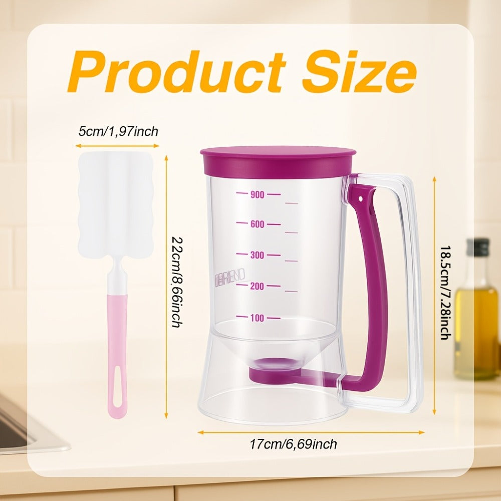 Pancake Batter Dispenser with Cleaning Brush – 2pcs Handheld Batter Separator & Squeeze Dispenser Set, Cupcake Batter Tool, Durable Kitchen Baking Gadget for Pancakes, Waffles & Cupcakes