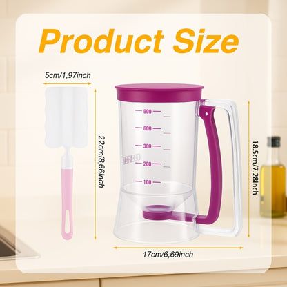 Pancake Batter Dispenser with Cleaning Brush – 2pcs Handheld Batter Separator & Squeeze Dispenser Set, Cupcake Batter Tool, Durable Kitchen Baking Gadget for Pancakes, Waffles & Cupcakes