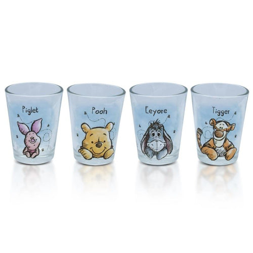 Winnie the Pooh Mini Shot Glasses Set of 4 – Disney Character 2oz Glass Cups Pooh Piglet Eeyore Tigger BPA-Free Dishwasher Safe Gift