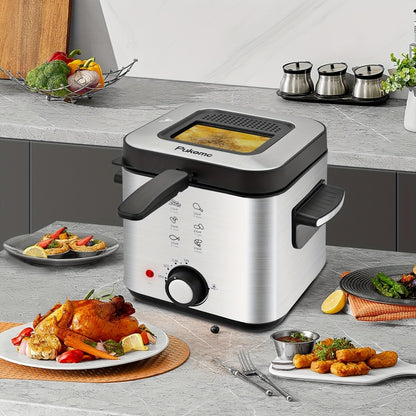 Deep Fryer with Basket 1500W | Adjustable Temperature, Removable Lid & Non-Stick Interior Pot, Viewing Window, Dishwasher-Safe Basket for Home Electric Frying – 1.5L & 2.5L Options, Black