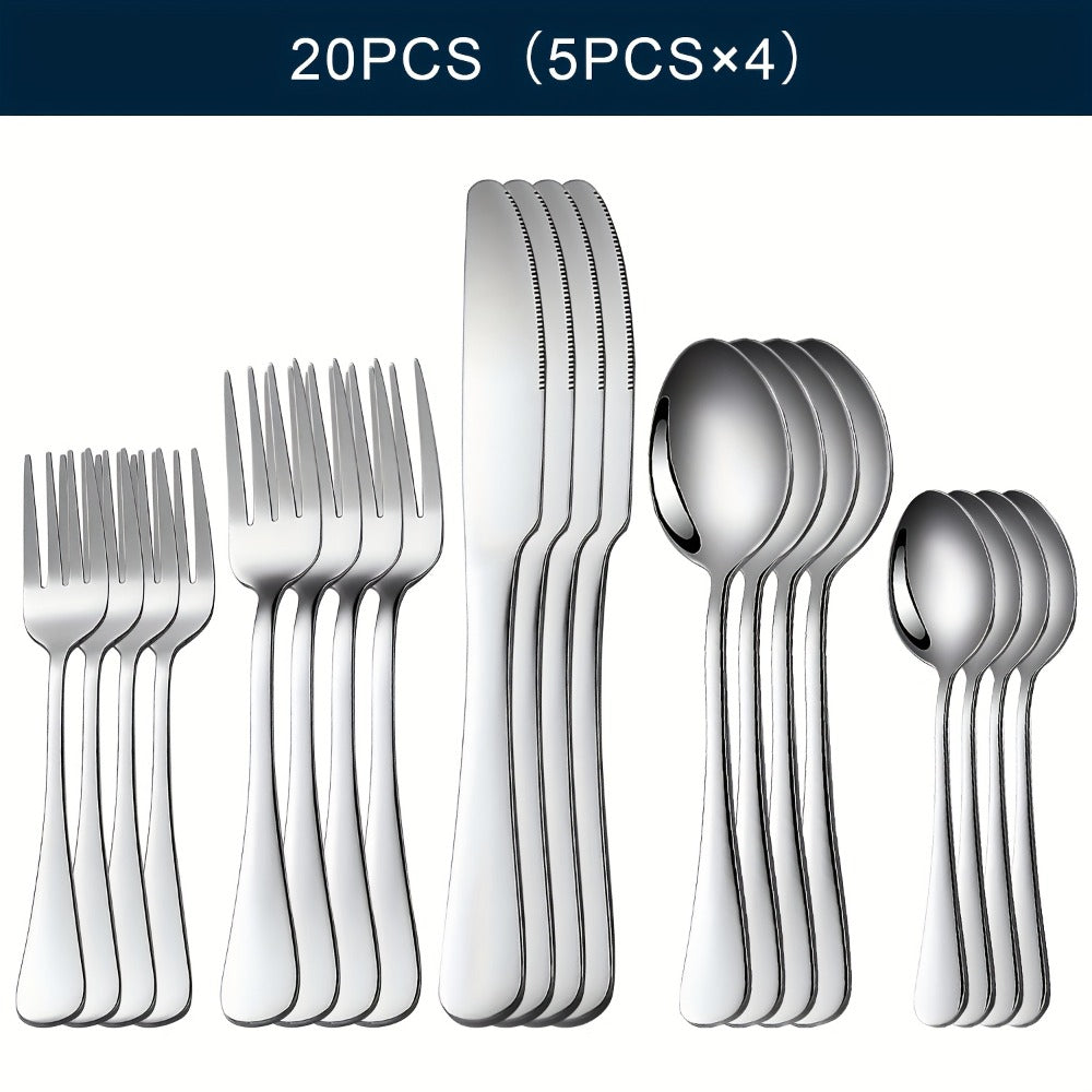 Stainless Steel Silverware Set Flatware Set with Forks Spoons & Knives – Modern Cutlery Set for Kitchen, Dining & Parties, Service for 4/6/12, 20/24/30/65 Piece