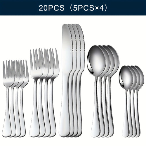 Stainless Steel Silverware Set Flatware Set with Forks Spoons & Knives – Modern Cutlery Set for Kitchen, Dining & Parties, Service for 4/6/12, 20/24/30/65 Piece