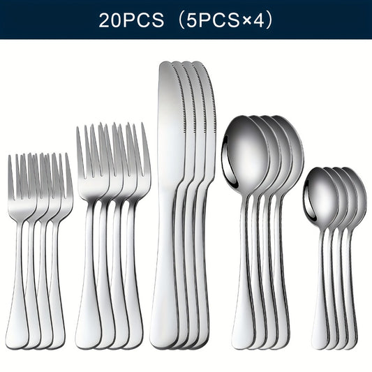 Stainless Steel Silverware Set Flatware Set with Forks Spoons & Knives – Modern Cutlery Set for Kitchen, Dining & Parties, Service for 4/6/12, 20/24/30/65 Piece