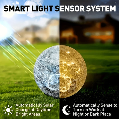 Solar Garden Lights Cracked Glass Ball – LED Outdoor Decorative Solar Lawn Lights IP44 Waterproof with Ground Stake for Garden, Yard, Pathway & Lawn – Set of 2 or 4