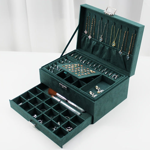 Velvet Jewelry Organizer Box with Lock & Drawers – Large Capacity Storage Case for Rings, Necklaces, Earrings & Bracelets, Travel Jewelry Box