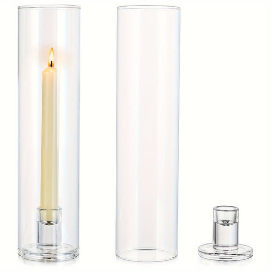Hurricane Glass Candle Holders for Taper Candles | 11.8 Inch Tall Clear Cylinder Windproof Candlestick Stand for Wedding, Party, Christmas, Halloween & Home Decor - 2pcs / 10pcs Set