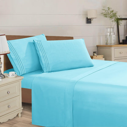 Microfiber Bed Sheet Set 4-Piece Deep Pocket Cooling Sheets Twin Full Queen King Cal King Split King – Soft Wrinkle Fade Resistant Hotel Quality Bedding