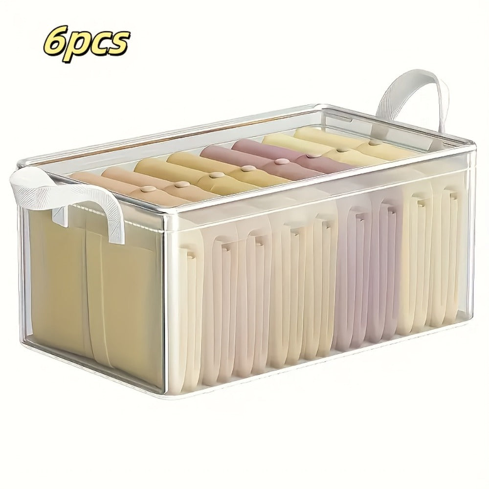 6pcs Foldable Storage Box with Steel Frame – Transparent PVC Stackable Organizer for Clothes, Blankets & Cosmetics | Waterproof Under Bed Storage