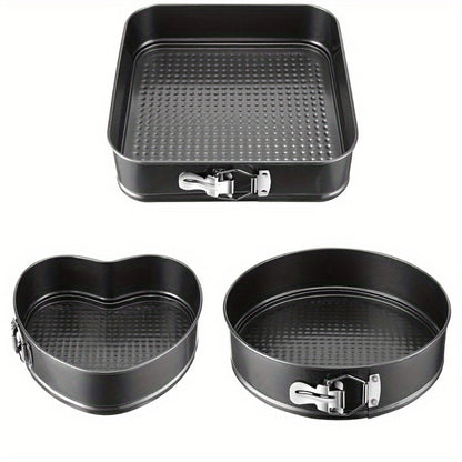 Springform Pan Set of 3 Nonstick Carbon Steel Cake Pan with Removable Bottom Round and Heart Shaped Easy Release Baking Pans for Cheesecake Layer Cake