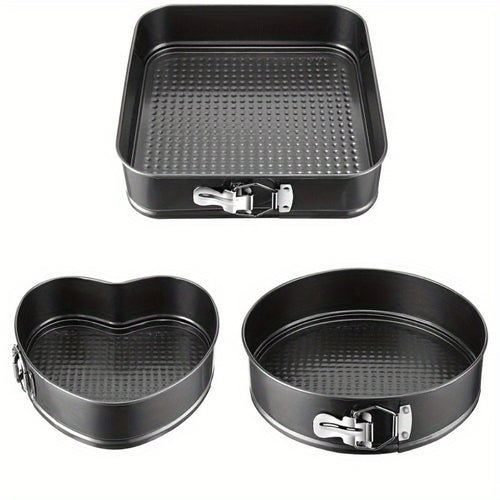 Springform Pan Set of 3 Nonstick Carbon Steel Cake Pan with Removable Bottom Round and Heart Shaped Easy Release Baking Pans for Cheesecake Layer Cake