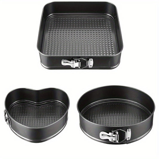 Springform Pan Set of 3 Nonstick Carbon Steel Cake Pan with Removable Bottom Round and Heart Shaped Easy Release Baking Pans for Cheesecake Layer Cake
