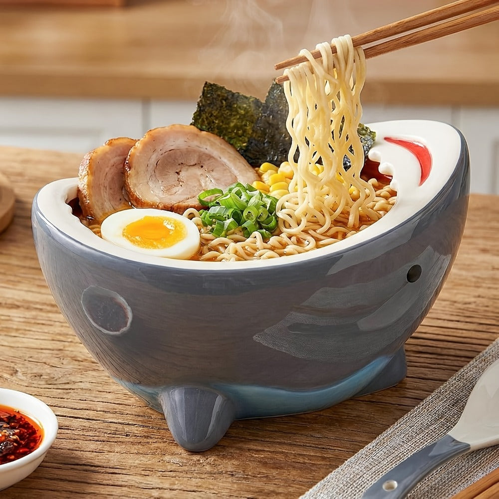 Shark Ramen Bowl 40oz – Large Handmade Ceramic Serving Bowl for Soup, Snacks, Candy & Fruit, Cute Decorative Key Bowl for Entryway, Unique Funny Shark Gift for Home Kitchen