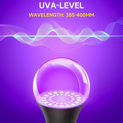 UV Black Light Bulbs 12W LED UVA 385-400nm - Glow in the Dark Party Blacklight Bulb for Halloween, Christmas, Body Paint & Fluorescent Decor, E26 Base