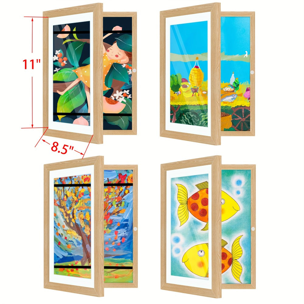 Kids Art Frame Changeable Front-Opening Display – Children Artwork Picture Frame for 8.5x11 & 10x12.5 Drawings, Paintings & School Projects, Perfect Christmas & Holiday Gift, White / Wood / Black, 2/4/8 Pack