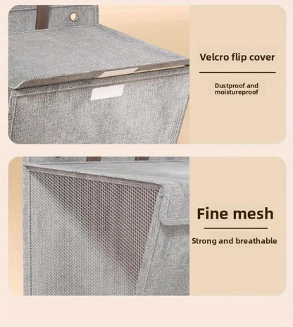Wall Mounted Laundry Hamper Foldable Oxford Cloth with Lid | Space Saving Clothes Storage Basket for Bedroom Bathroom Living Room | Large 22x15 Inch Multi-Purpose Organizer Gray