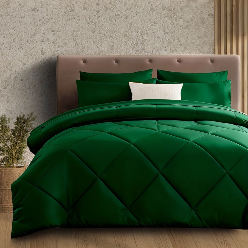 Cooling Comforter Set 2/3 Pcs – Soft Fluffy Microfiber Lightweight Breathable Quilt, Rhombus Grid Solid Color Bedding for All Seasons, Twin Queen King – Multiple Colors Available