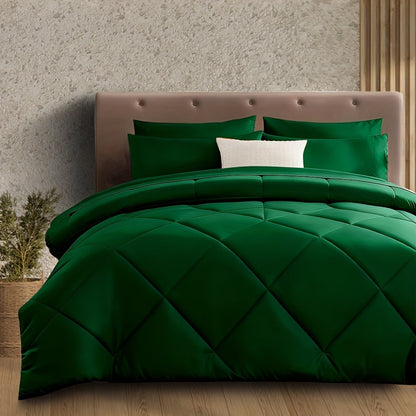 Cooling Comforter Set 2/3 Pcs – Soft Fluffy Microfiber Lightweight Breathable Quilt, Rhombus Grid Solid Color Bedding for All Seasons, Twin Queen King – Multiple Colors Available