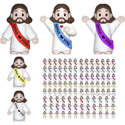 100pcs Mini Jesus Statue Party Favors - Religious Baptism First Communion VBS Crafts Gift Random Color