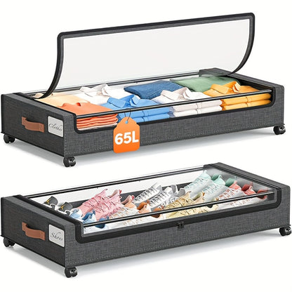 Under Bed Storage Box with Wheels 2 Pack – Sliding Drawer Organizer for Clothes, Shoes, Blankets, Books & Bedding