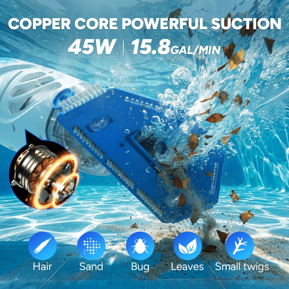 Cordless Pool Vacuum Cleaner with Telescopic Pole, 15.8 GPM Powerful Suction, 60-Min Runtime, Handheld Rechargeable Pool Cleaner for Above Ground & Inground Pools, Removes Leaves & Debris