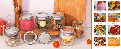 Mason Jars 8oz with Lids 12 Pack – Clear Glass Canning Jars with Silver Metal Lids, BPA-Free Food-Grade, Dishwasher Safe – for Storing, Pickling, Honey, Jam, Candles & DIY Crafts