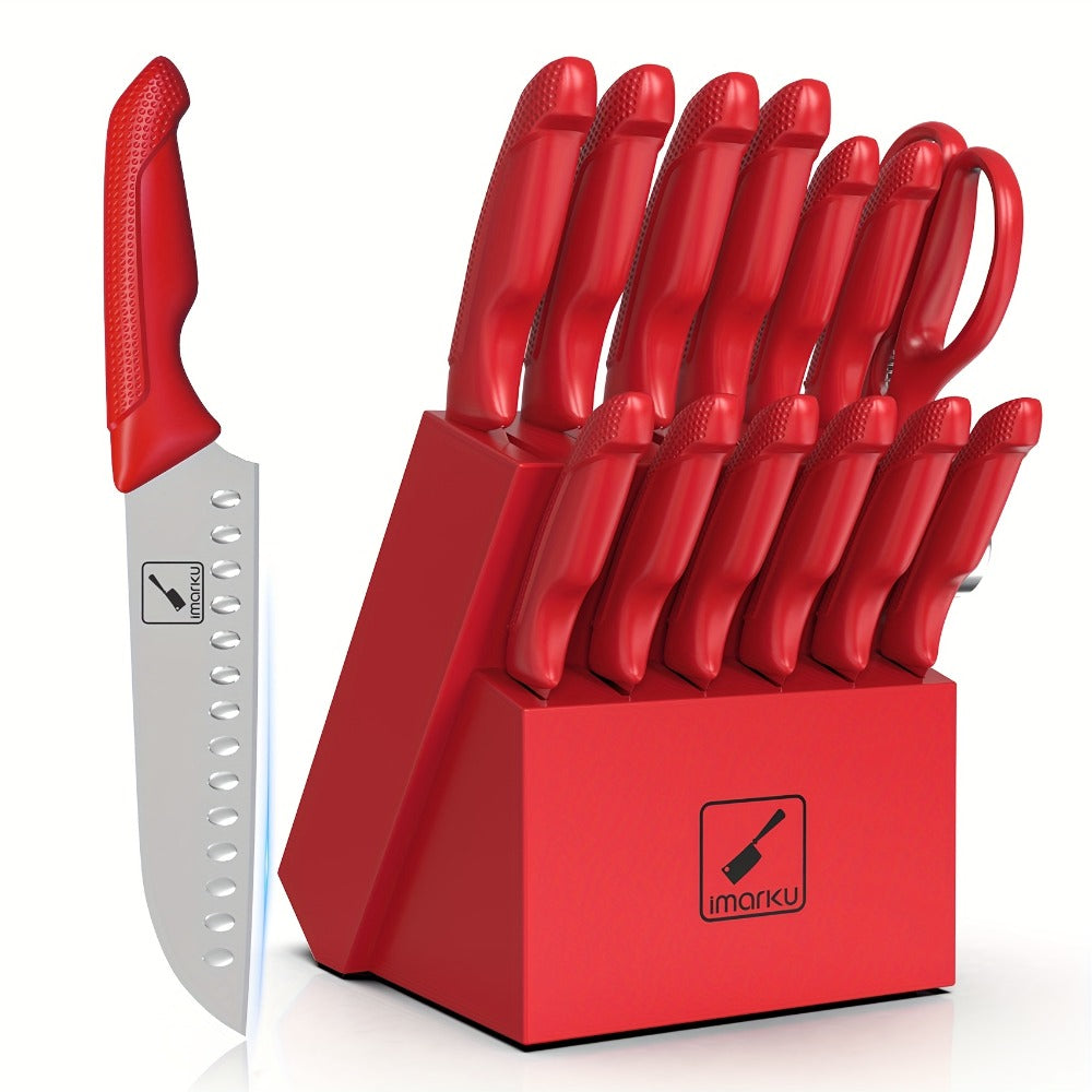 Kitchen Knife Set with Block 14pcs – Japanese 420 Stainless Steel, Built-in Sharpener, Non-Slip Ergonomic Handle, Dishwasher Safe – Professional Chef Knife Set for Home & Restaurant
