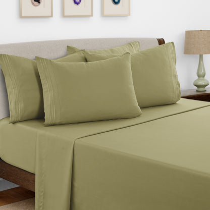 Bed Sheets Set 6 Piece - Soft Brushed Microfiber Fitted Sheet with 16" Deep Pocket, Flat Sheet & Embroidered Pillowcases, Hotel Luxury Cooling Bedding, All Seasons, 20 Colors