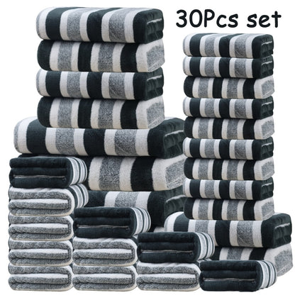 Bath Towel Set 30 Piece Coral Fleece Super Soft Quick Dry Fast Absorption Lightweight Large Wide Towels for Home Hotel Spa Gym Camping Christmas Gift Red Gray Green Navy Blue Purple Brown