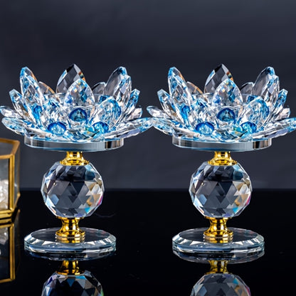 Crystal Lotus Candle Holder 2pcs, Polished Decorative Lotus Candleholder for Tea Light & Pillar Candles, Elegant Home Decor Centerpiece for Christmas, Thanksgiving, Halloween, Easter & Hanukkah – Green, Purple, Blue, Pink