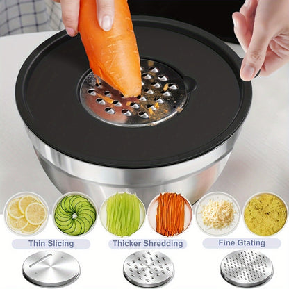 Stainless Steel Mixing Bowl Set with Airtight Lids & Non-Slip Silicone Base, 8-Piece Nesting Bowls for Baking Cooking Serving, Dishwasher Safe Kitchen Mixing Bowls with Lids for Food Storage