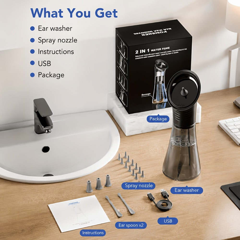 Earwax Removal Kit Pro with Visual Waste Tank – Interchangeable Nozzles, USB Rechargeable Ear Cleaner for Adults, Ear Scoop & Ear Washer Options
