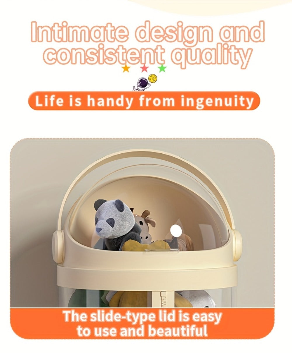 Stuffed Animal Storage Bin Transparent Cylindrical with Zipper – Large Plush Toy Organizer for Kids Bedroom Living Room – Clear Doll Storage Bag Easy Assembly