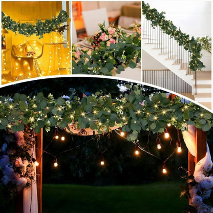 Lighted Eucalyptus Wreath Garland 6FT LED 2 Pack - Artificial Green Vine with Warm Lights for Wedding Centerpiece, Table Runner, Backdrop, Home & Seasonal Decor