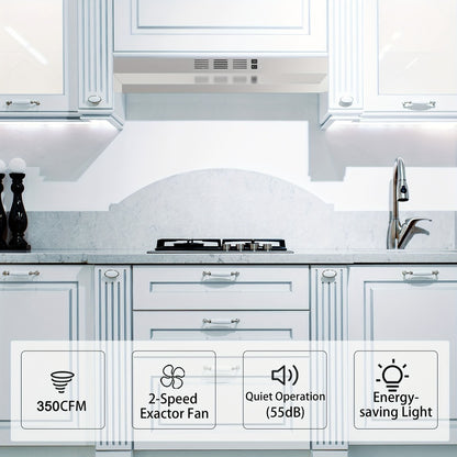 Range Hood 30 Inch Under Cabinet | Ducted & Ductless Convertible Kitchen Vent Hood with LED Light & 2-Speed Exhaust Fan, Stainless Steel – Black, White & Silver, Easy Install