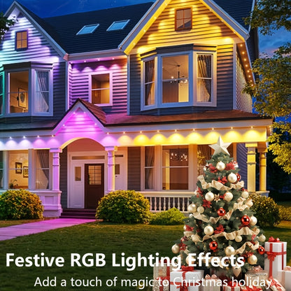 Permanent Outdoor Lights RGB LED Eave Lights with App & Remote Control, IP67 Waterproof, Music Sync, Timer, Triangular Lens Effect, for Christmas Halloween Holiday Everyday Accent Lighting – 15ft to 500ft